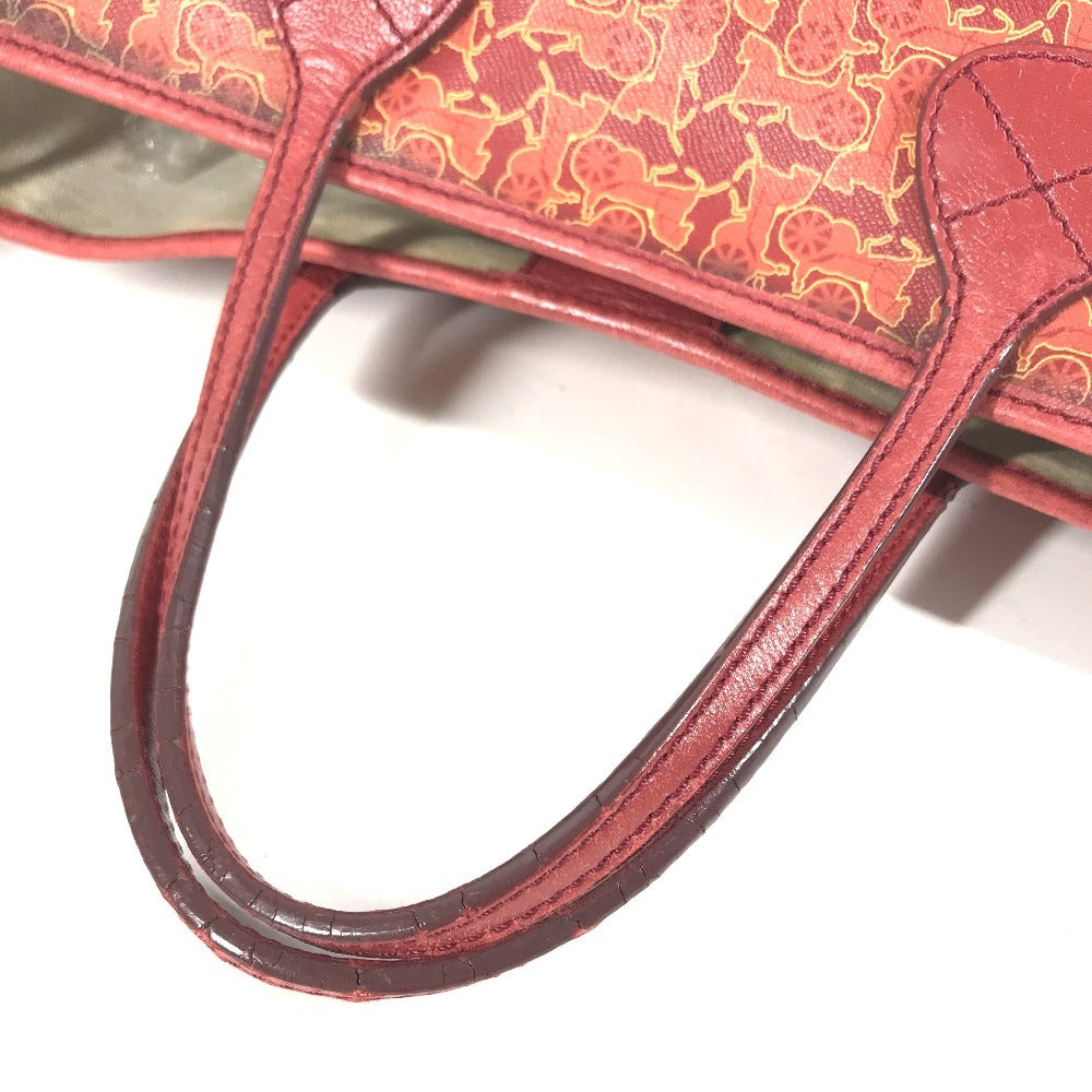 CELINE Sulky Logo Vertical Tote Bag, 2-way bag, Crossbody Tote Bag Shoulder Bag Leather / Coated Canvas Red Used