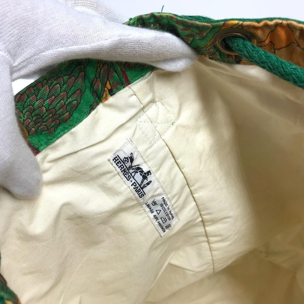 HERMES vintage Bird pattern Shoulder bag Drawstring bag Shoulder Bag cotton Green/yellow Used
