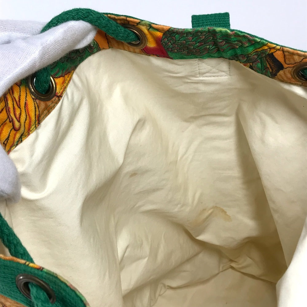 HERMES vintage Bird pattern Shoulder bag Drawstring bag Shoulder Bag cotton Green/yellow Used