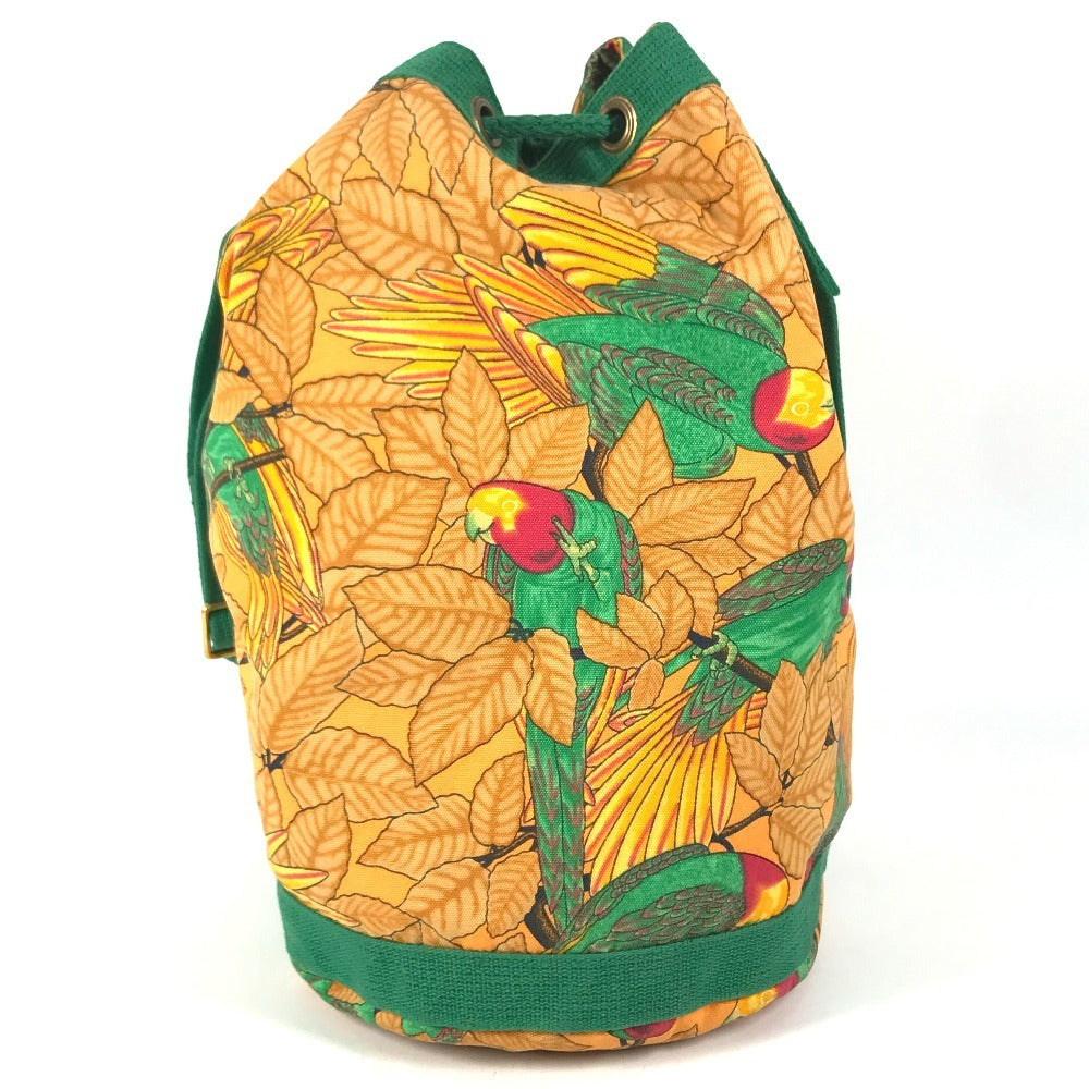 HERMES vintage Bird pattern Shoulder bag Drawstring bag Shoulder Bag cotton Green/yellow Used