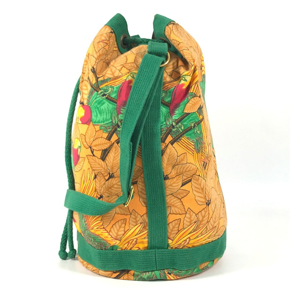 HERMES vintage Bird pattern Shoulder bag Drawstring bag Shoulder Bag cotton Green/yellow Used
