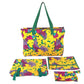 HERMES vintage Bird pattern Shoulder bag, tote bag, with 3 pouches. Shoulder Bag cotton Green/yellow Used