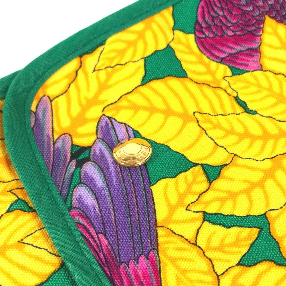 HERMES vintage Bird pattern Shoulder bag, tote bag, with 3 pouches. Shoulder Bag cotton Green/yellow Used