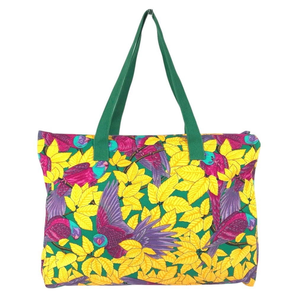 HERMES vintage Bird pattern Shoulder bag, tote bag, with 3 pouches. Shoulder Bag cotton Green/yellow Used