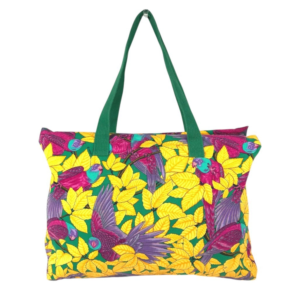 HERMES vintage Bird pattern Shoulder bag, tote bag, with 3 pouches. Shoulder Bag cotton Green/yellow Used