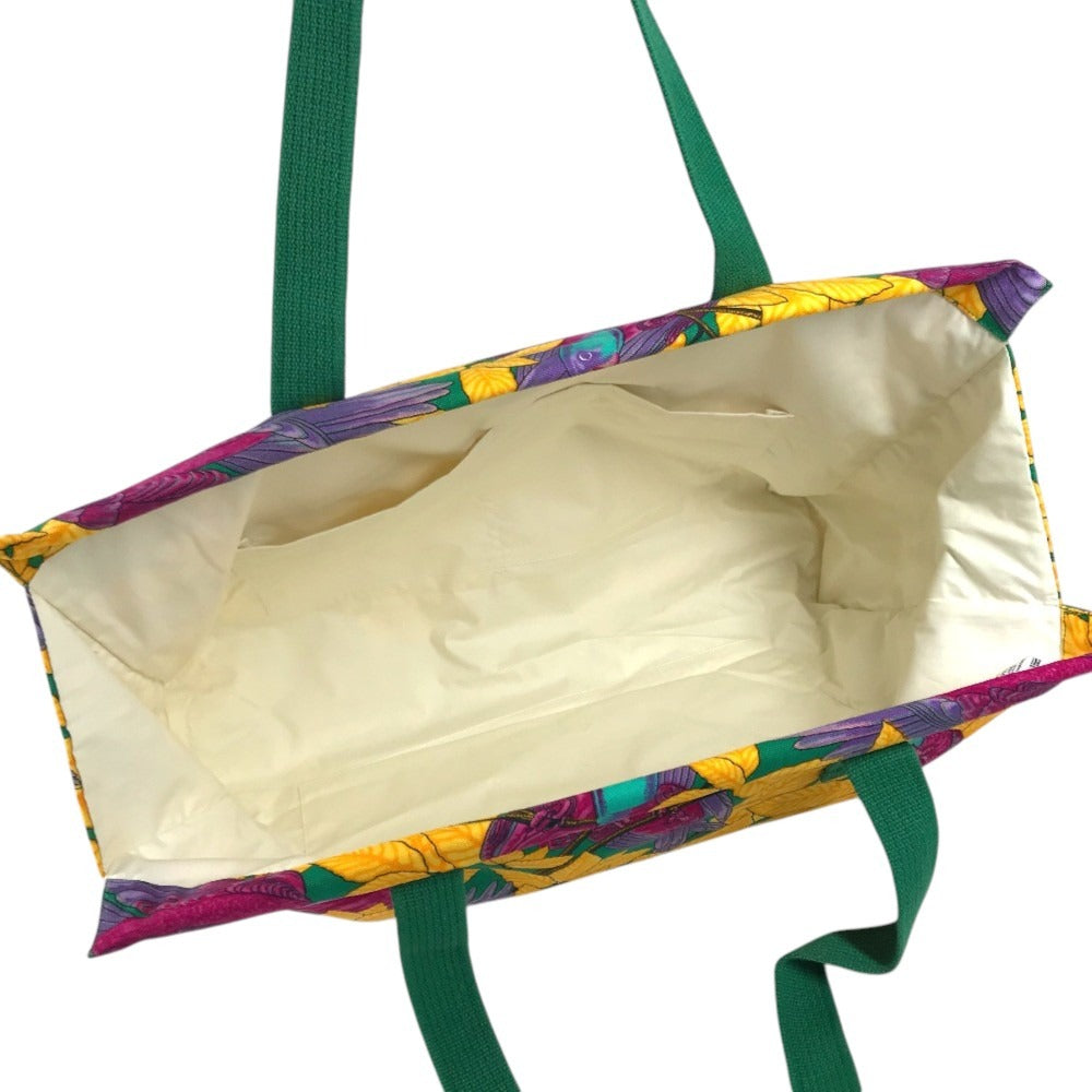 HERMES vintage Bird pattern Shoulder bag, tote bag, with 3 pouches. Shoulder Bag cotton Green/yellow Used