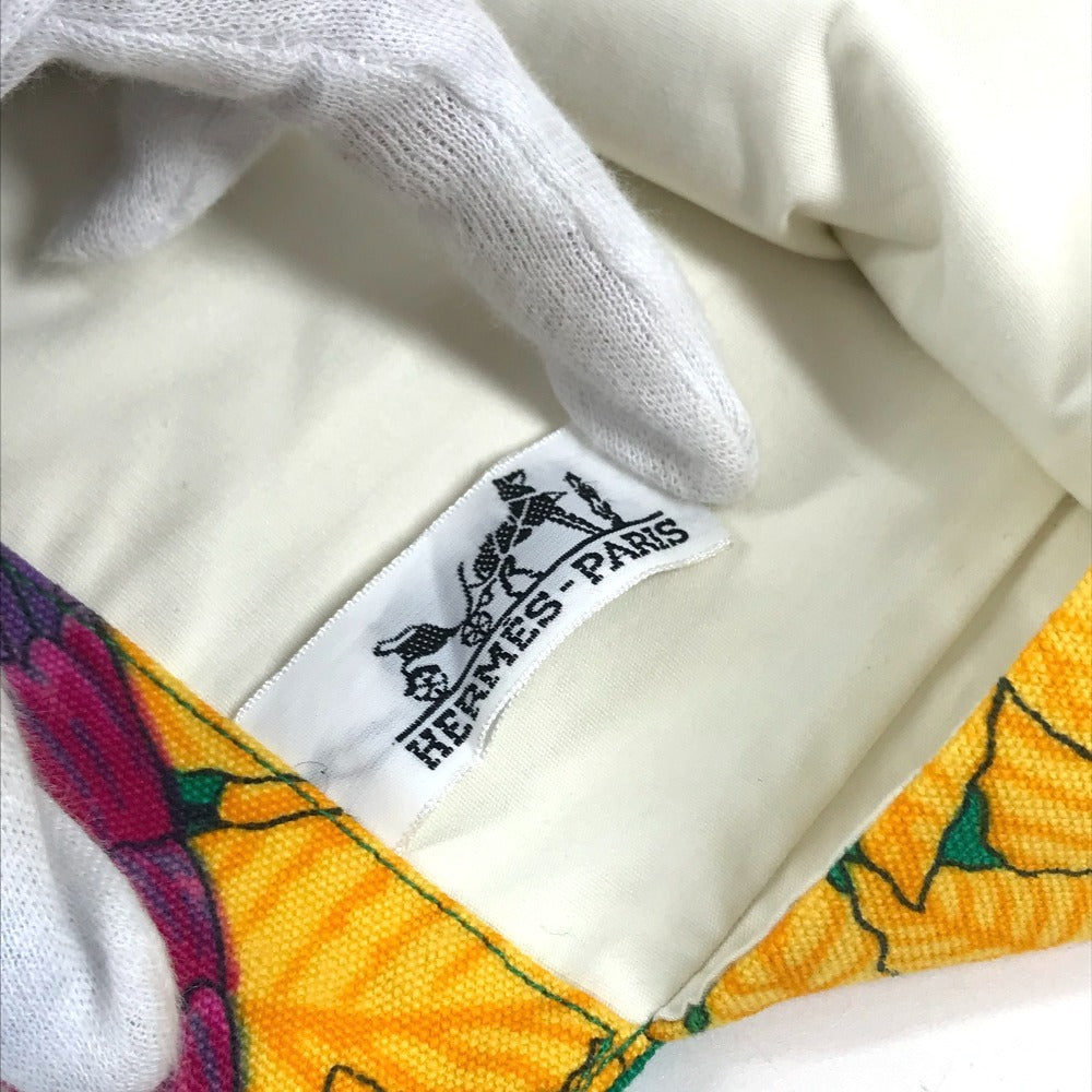 HERMES vintage Bird pattern Shoulder bag, tote bag, with 3 pouches. Shoulder Bag cotton Green/yellow Used