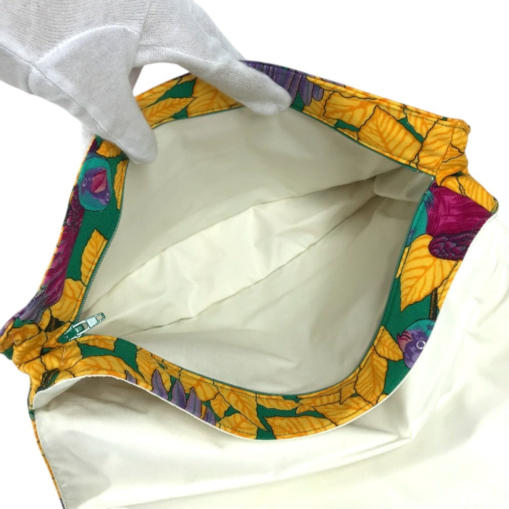 HERMES vintage Bird pattern Shoulder bag, tote bag, with 3 pouches. Shoulder Bag cotton Green/yellow Used