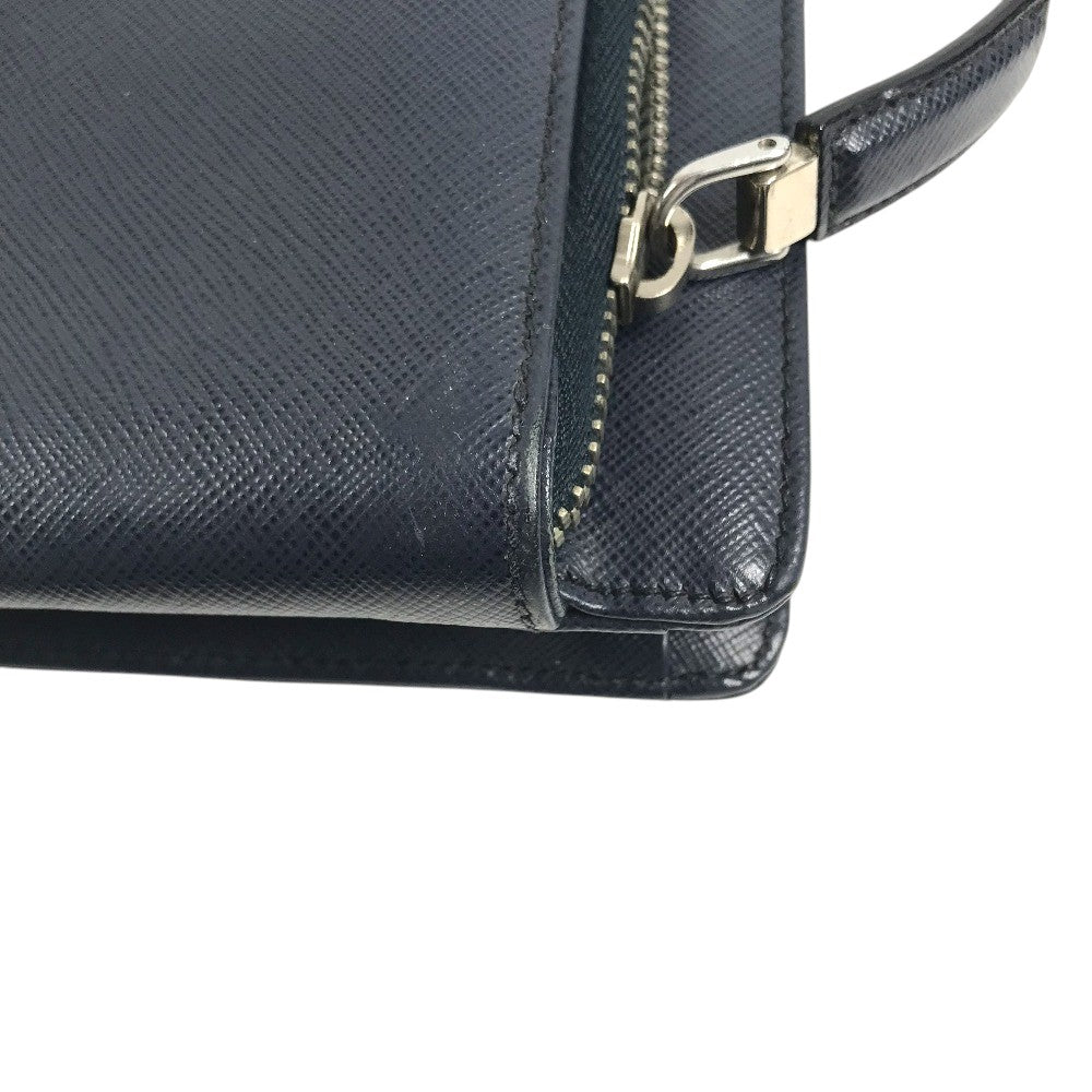 PRADA triangle logo triangle logo plate Handbag (vertical) Business bag saffiano leather blue Used