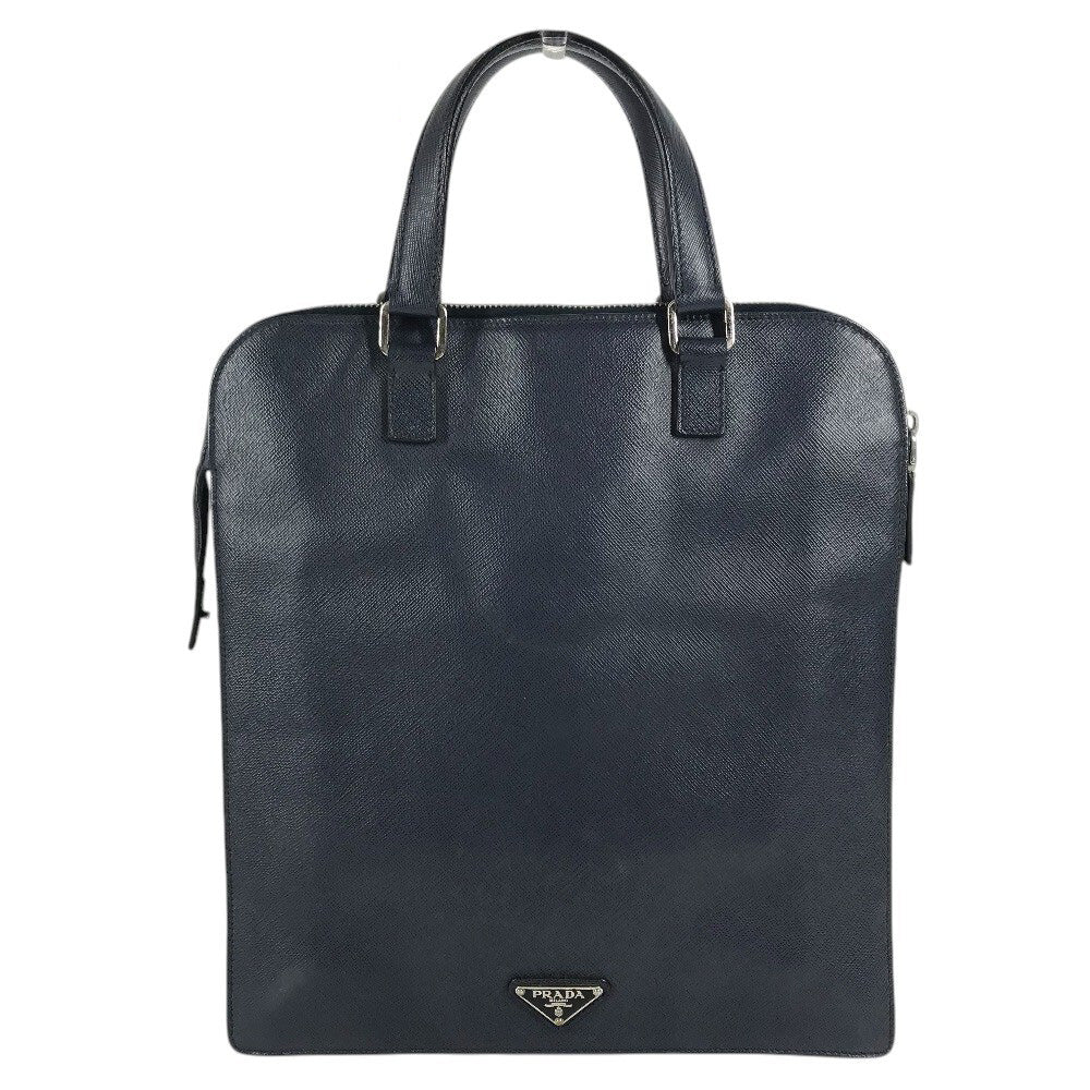 PRADA triangle logo triangle logo plate Handbag (vertical) Business bag saffiano leather blue Used