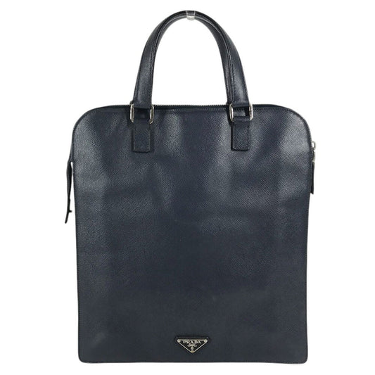 PRADA triangle logo triangle logo plate Handbag (vertical) Business bag saffiano leather blue Used