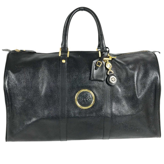 VERSACE vintage Sunburst logo 2-Way Bag: Shoulder Bag, Crossbody Bag, Duffle Bag Hand Bag Leather Black/Gold Used