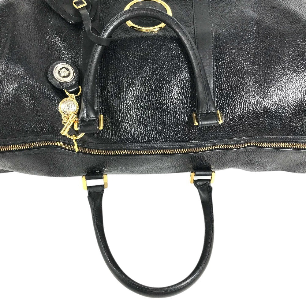 VERSACE vintage Sunburst logo 2-Way Bag: Shoulder Bag, Crossbody Bag, Duffle Bag Hand Bag Leather Black/Gold Used