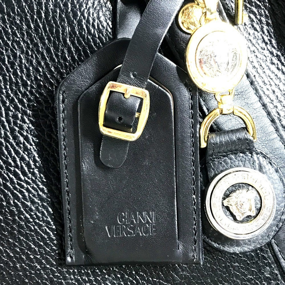 VERSACE vintage Sunburst logo 2-Way Bag: Shoulder Bag, Crossbody Bag, Duffle Bag Hand Bag Leather Black/Gold Used
