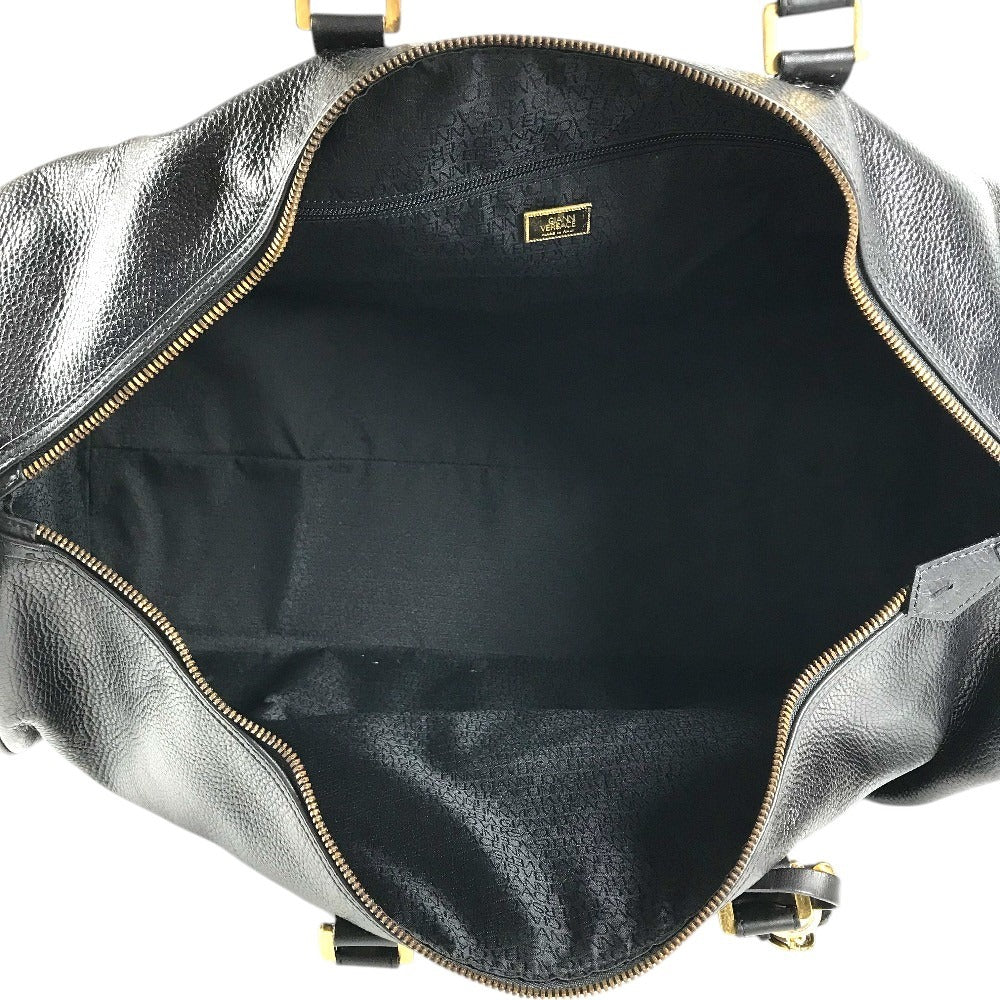 VERSACE vintage Sunburst logo 2-Way Bag: Shoulder Bag, Crossbody Bag, Duffle Bag Hand Bag Leather Black/Gold Used