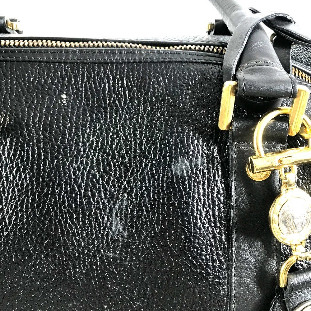 VERSACE vintage Sunburst logo 2-Way Bag: Shoulder Bag, Crossbody Bag, Duffle Bag Hand Bag Leather Black/Gold Used