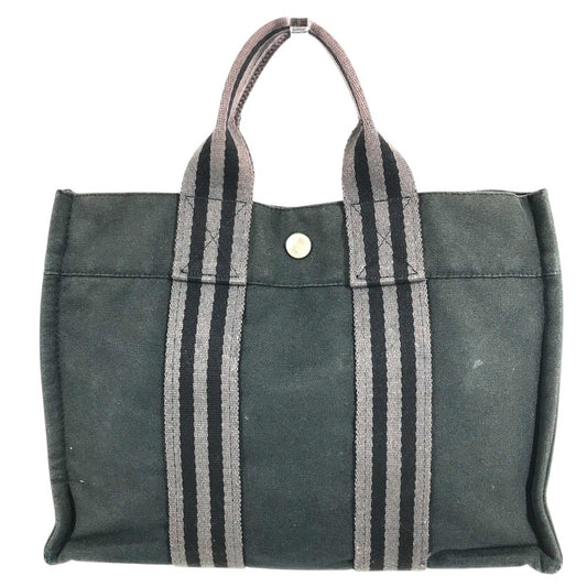 HERMES Fourre ToutPM Fourre Tout PM Tote Bag Hand Bag cotton Black/gray Used