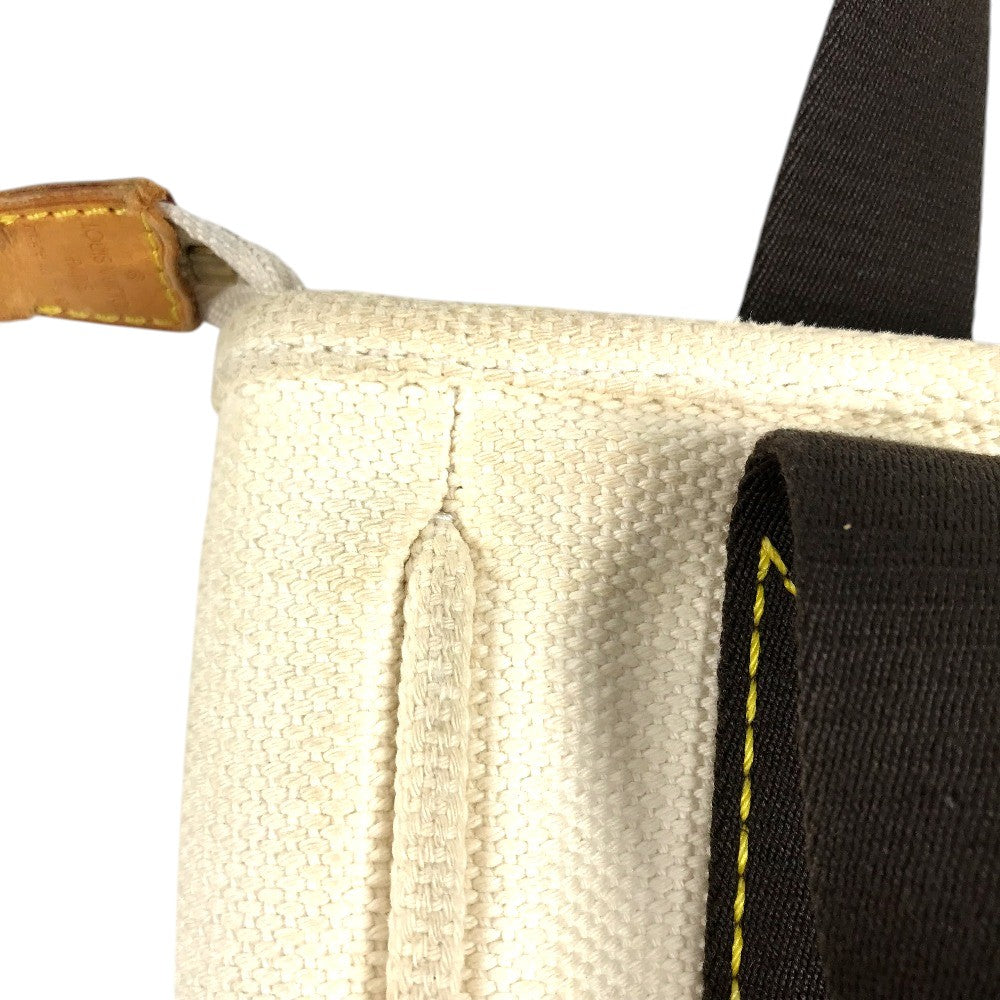 LOUIS VUITTON M40039 Antigua Cabas PM Tote Bag Hand Bag cotton White/Brown Used