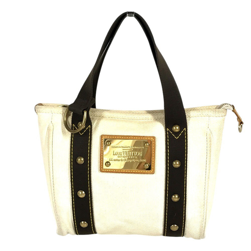 LOUIS VUITTON M40039 Antigua Cabas PM Tote Bag Hand Bag cotton White/Brown Used