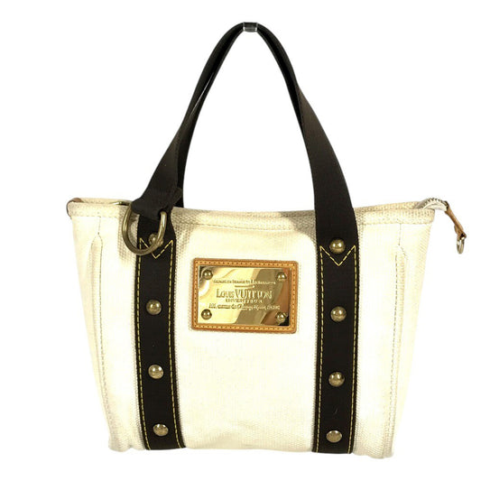 LOUIS VUITTON M40039 Antigua Cabas PM Tote Bag Hand Bag cotton White/Brown Used