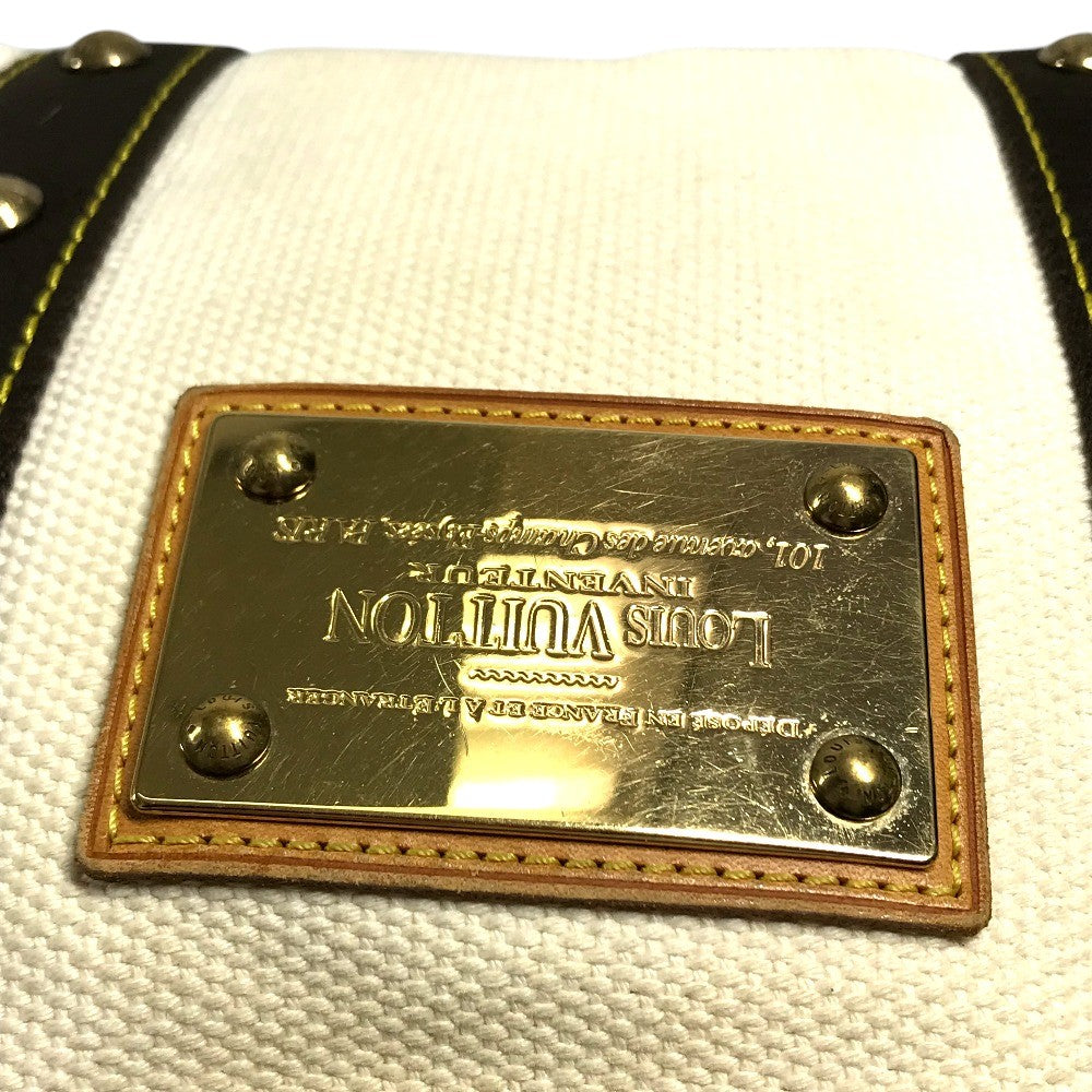 LOUIS VUITTON M40039 Antigua Cabas PM Tote Bag Hand Bag cotton White/Brown Used