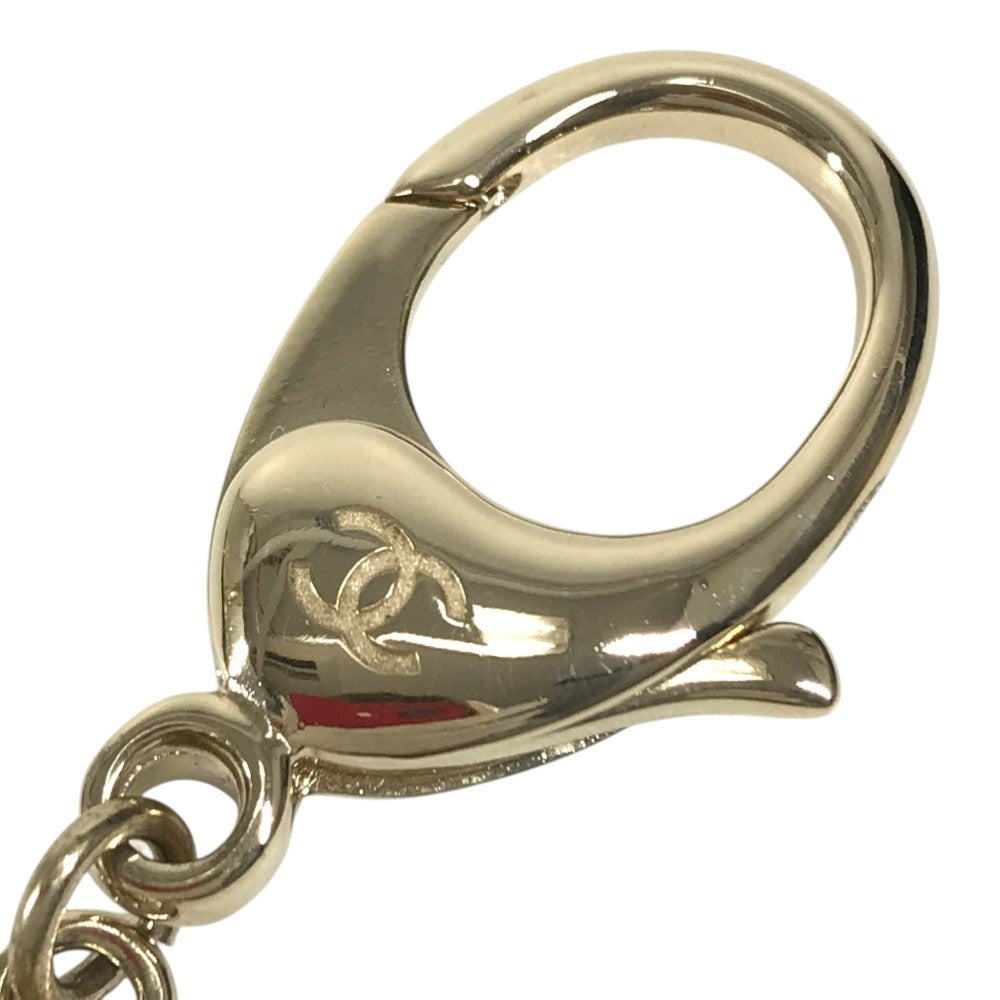 CHANEL 22P Lion Camellia Logo Animal Rhinestone Charm Bag Charm Key Holder Metal Black/Gold Used