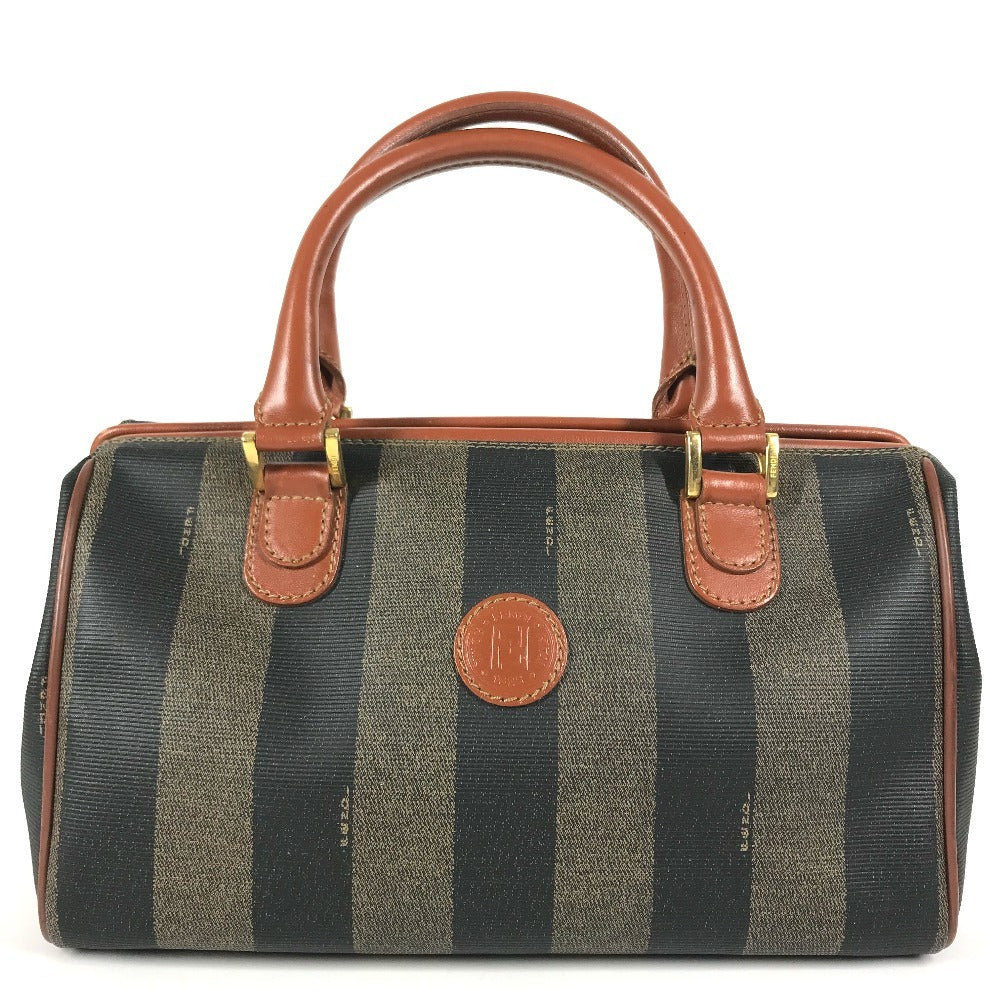 FENDI vintage Pecan Bag Mini Duffle Bag Hand Bag PVC/Leather khaki/Brown Used