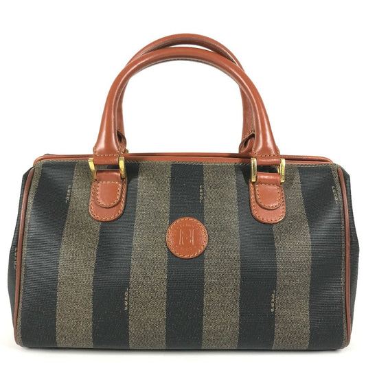 FENDI vintage Pecan Bag Mini Duffle Bag Hand Bag PVC/Leather khaki/Brown Used