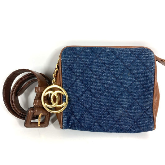 CHANEL vintage CC CC Mark logo Chain Bags, pouches, belt bags, body bags Waist Pouch Denim / Leather blue/Brown Used