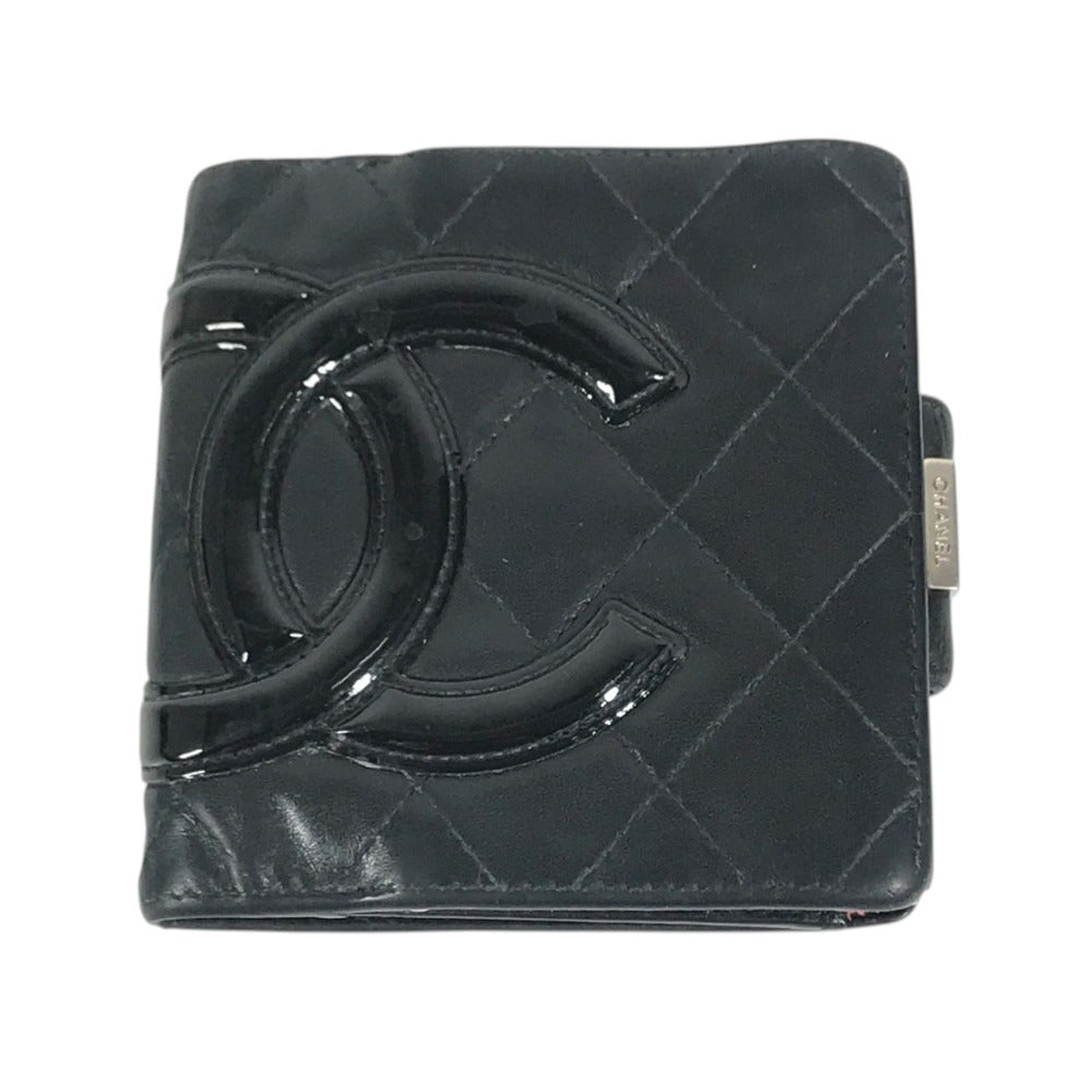 CHANEL A26720 Cambon Line CC CC Mark logo Kisslock Compact Wallet Folded wallet Leather Black Used