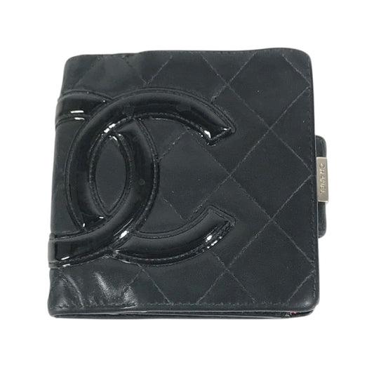 CHANEL A26720 Cambon Line CC CC Mark logo Kisslock Compact Wallet Folded wallet Leather Black Used