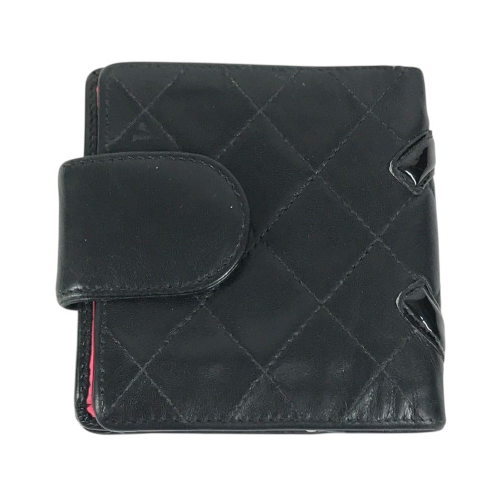 CHANEL A26720 Cambon Line CC CC Mark logo Kisslock Compact Wallet Folded wallet Leather Black Used