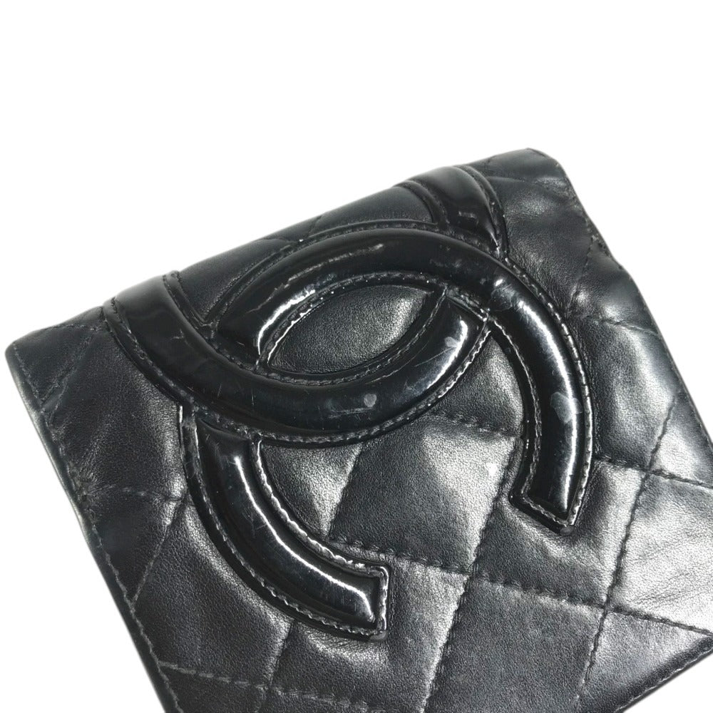 CHANEL A26720 Cambon Line CC CC Mark logo Kisslock Compact Wallet Folded wallet Leather Black Used