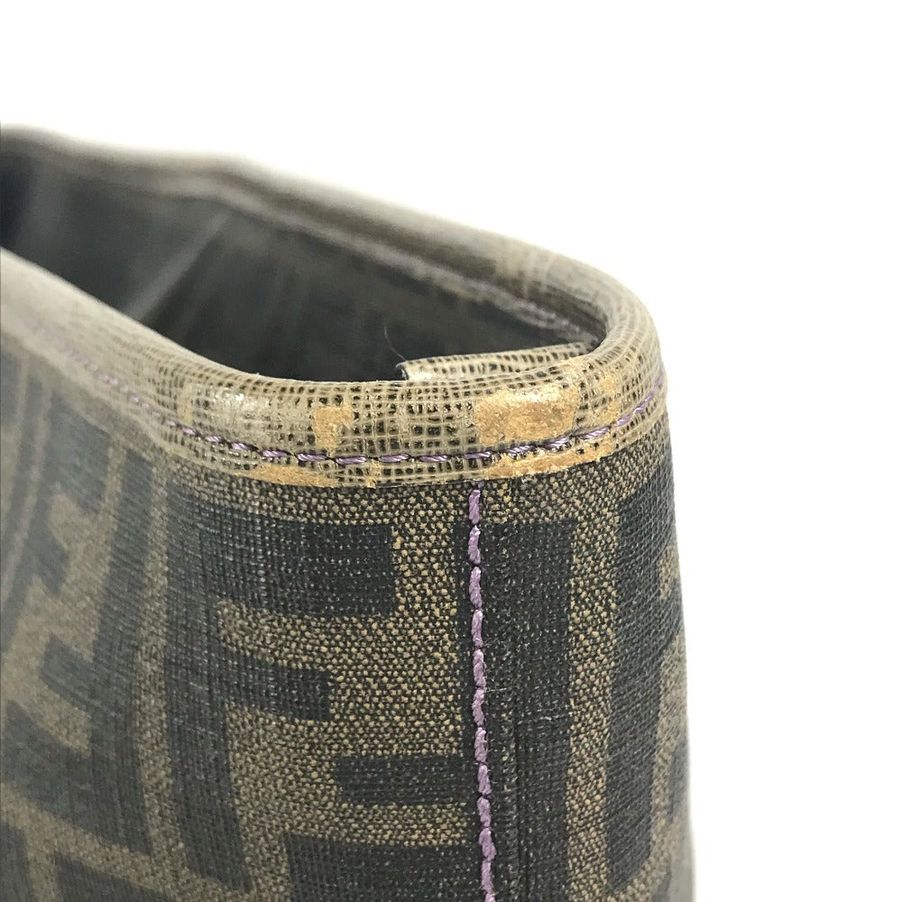 FENDI 8BH185 Zucca logo Bag Tote Bag shawl Shoulder Bag PVC/Leather Brown/purple Used