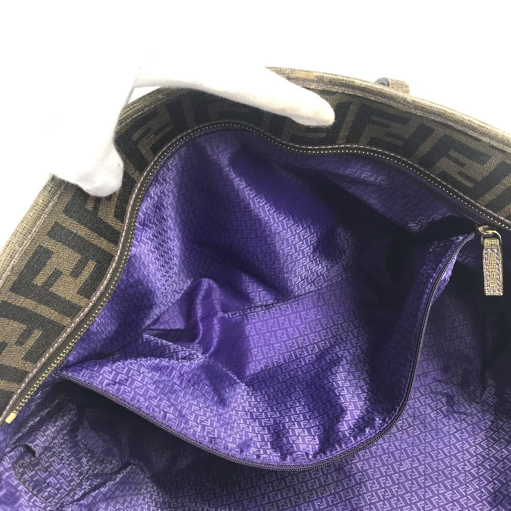 FENDI 8BH185 Zucca logo Bag Tote Bag shawl Shoulder Bag PVC/Leather Brown/purple Used