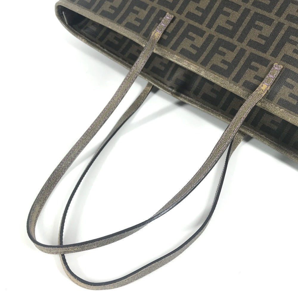 FENDI 8BH185 Zucca logo Bag Tote Bag shawl Shoulder Bag PVC/Leather Brown/purple Used