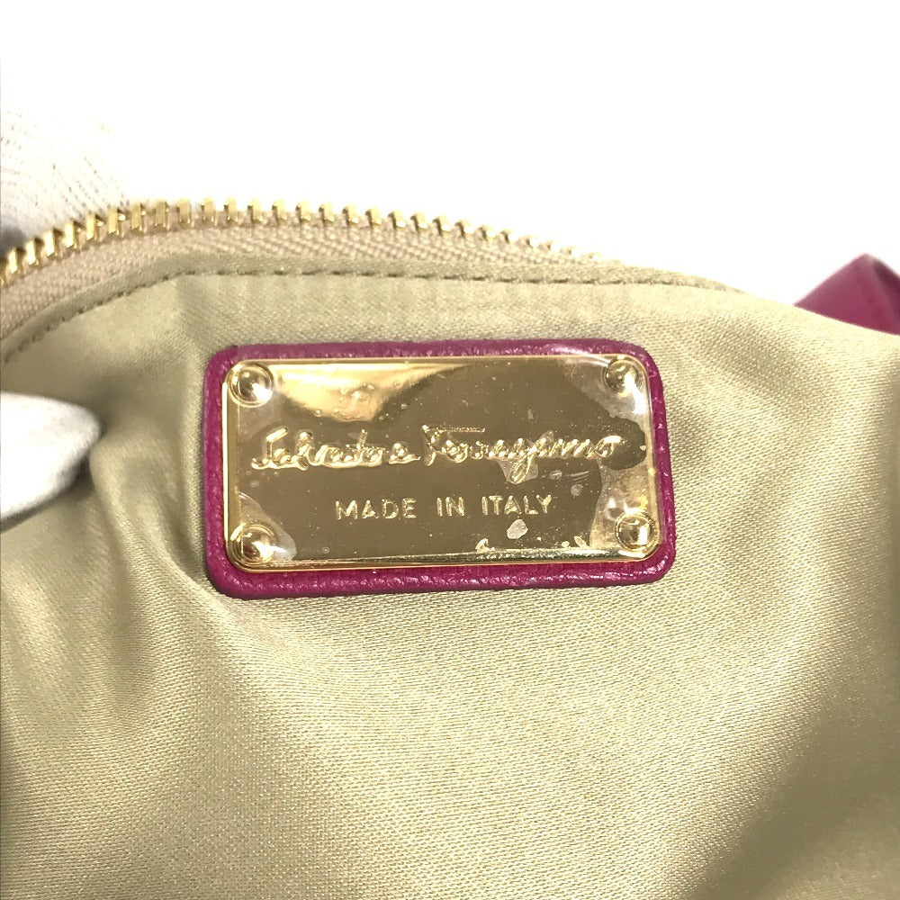 Salvatore Ferragamo Logo Gancini 2-Way Bag: Crossbody Bag, Handbag, Tote Bag Shoulder Bag Leather Purple Based/Pink Based Used