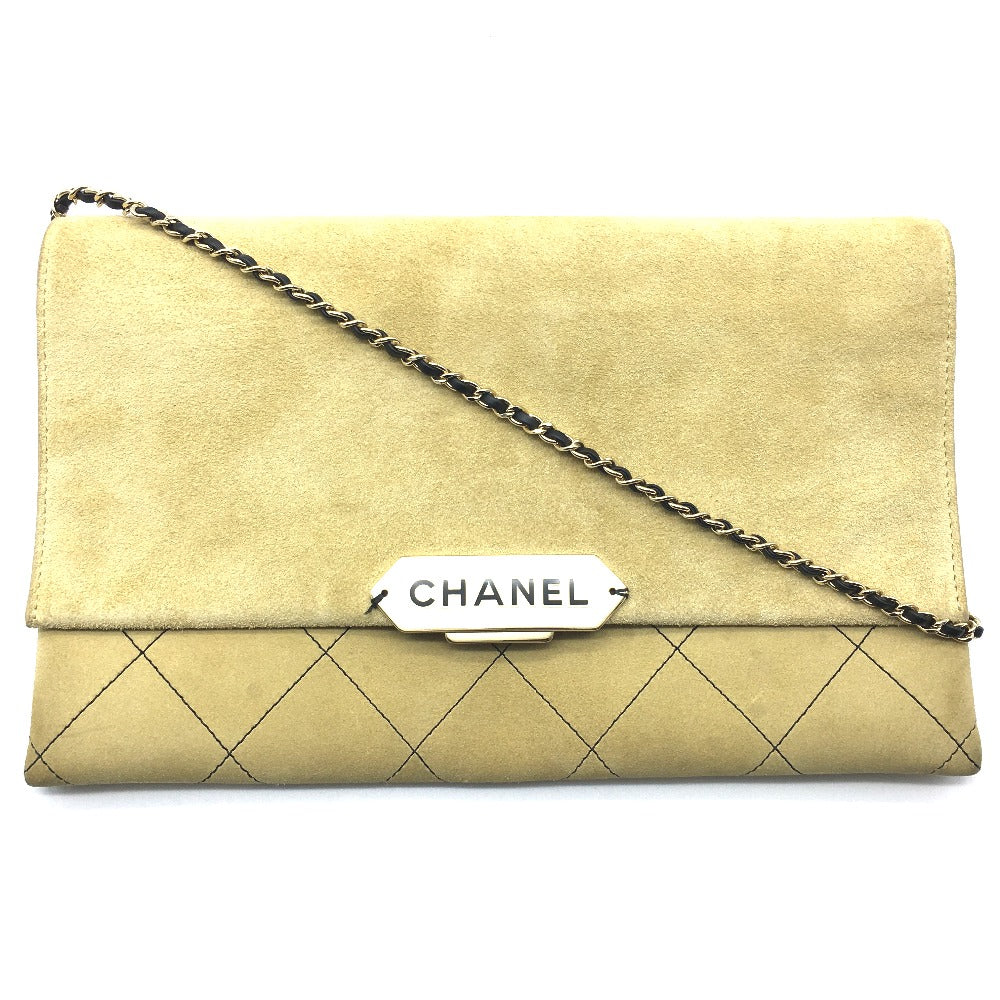 CHANEL CHANEL Logo Matelasse Flap Single Chain Shoulder Bag in Beige Suede with Gold Hardware