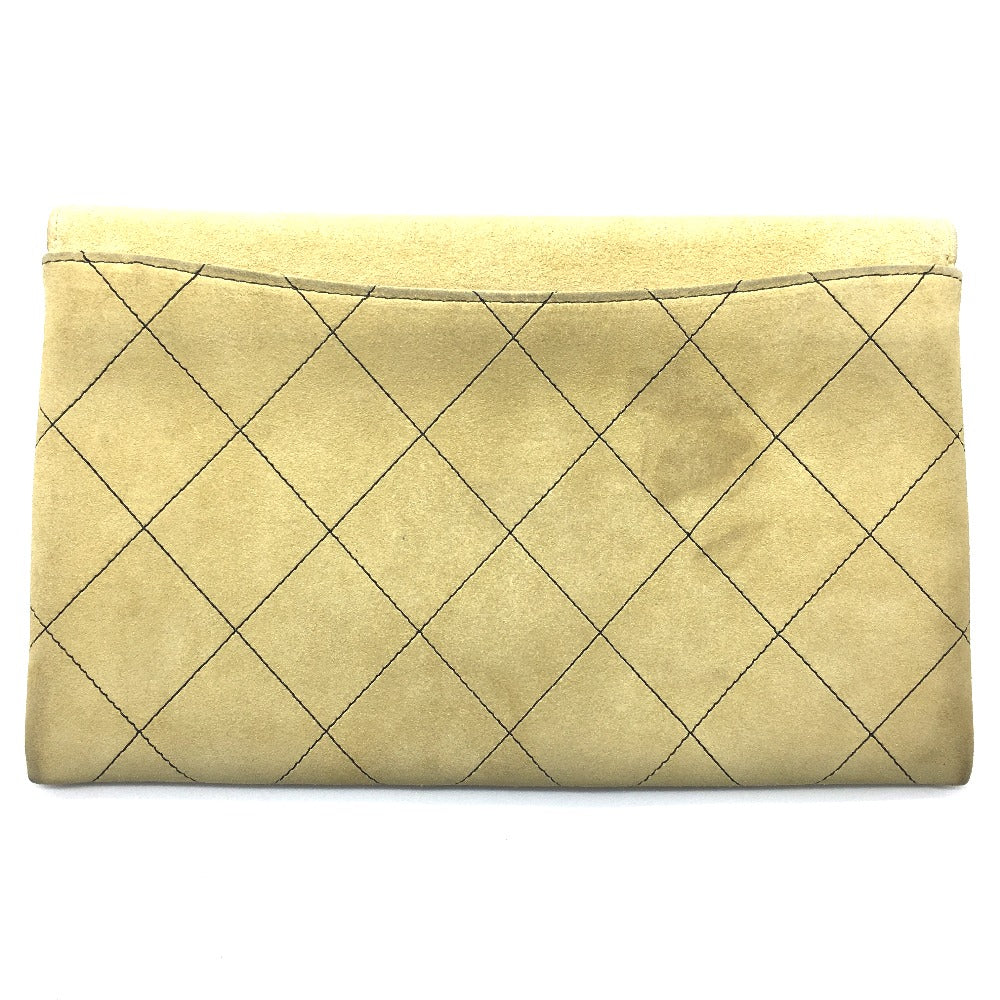 CHANEL CHANEL Logo Matelasse Flap Single Chain Shoulder Bag in Beige Suede with Gold Hardware