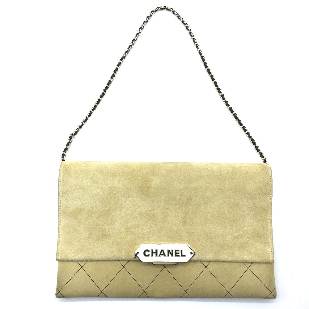 CHANEL CHANEL Logo Matelasse Flap Single Chain Shoulder Bag in Beige Suede with Gold Hardware