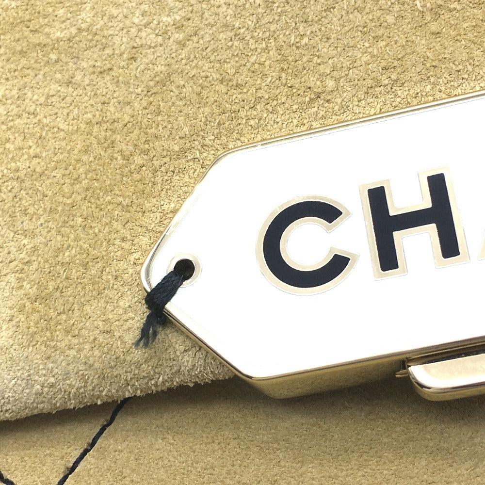 CHANEL CHANEL Logo Matelasse Flap Single Chain Shoulder Bag in Beige Suede with Gold Hardware