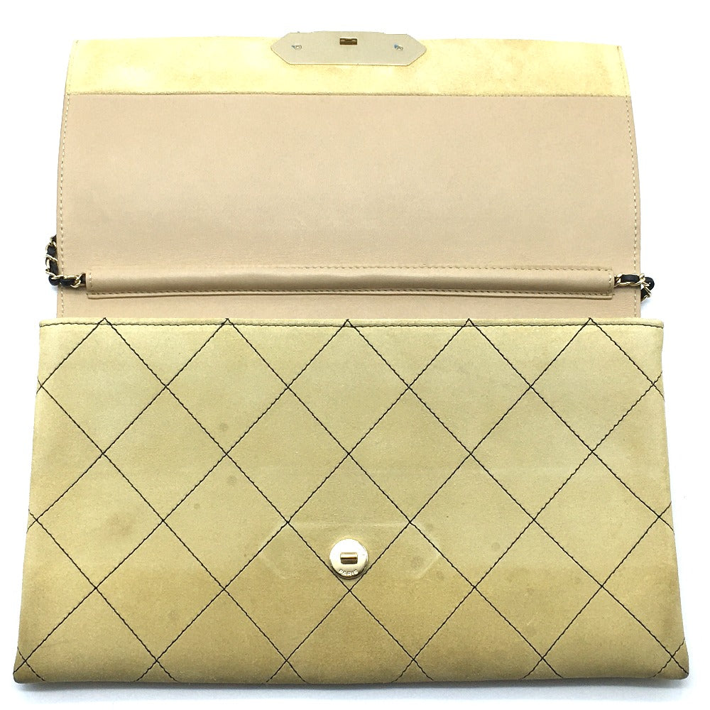 CHANEL CHANEL Logo Matelasse Flap Single Chain Shoulder Bag in Beige Suede with Gold Hardware