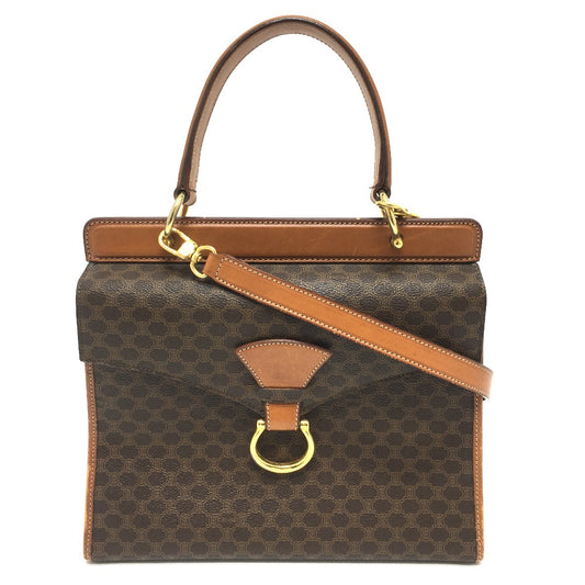 CELINE Macadam One-Handle Bag, 2-Way Handbag/Shoulder Bag, PVC/Leather, Women's, Brown