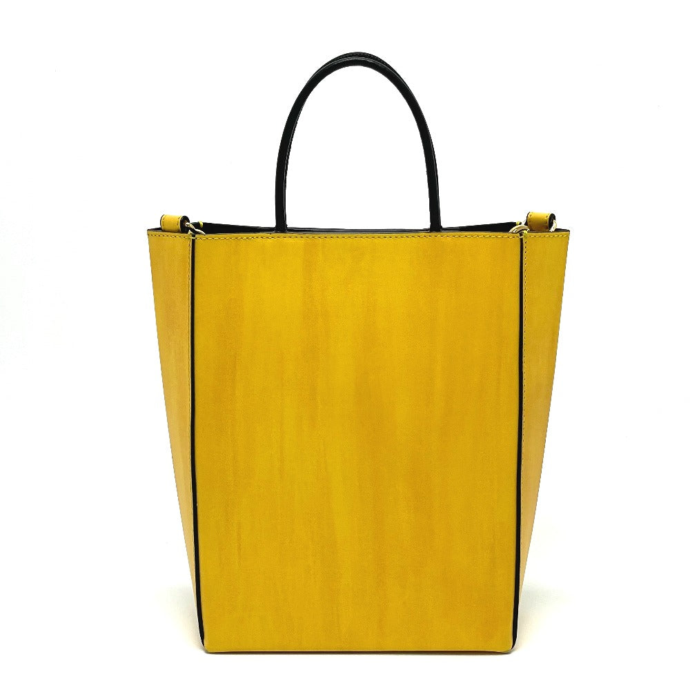 FENDI 7VA512 Logo 2-Way Small Shopping Bag Shoulder Bag Leather Women's Yellow