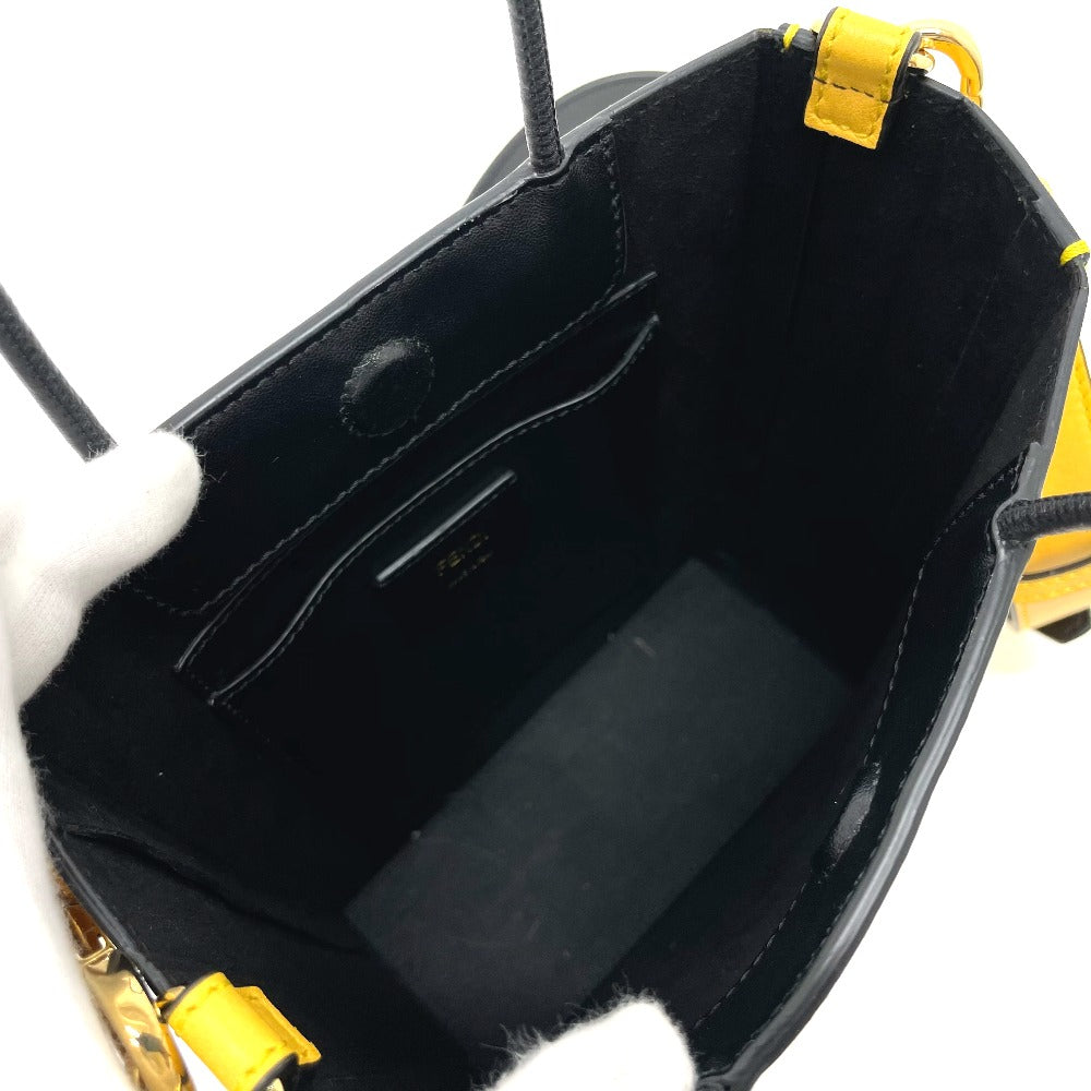 FENDI 7VA512 Logo 2-Way Small Shopping Bag Shoulder Bag Leather Women's Yellow