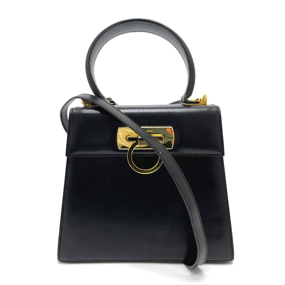 Salvatore Ferragamo BX-212193 Gancini Square Bag, 2-Way Handbag/Shoulder Bag, Leather, Black, Women's