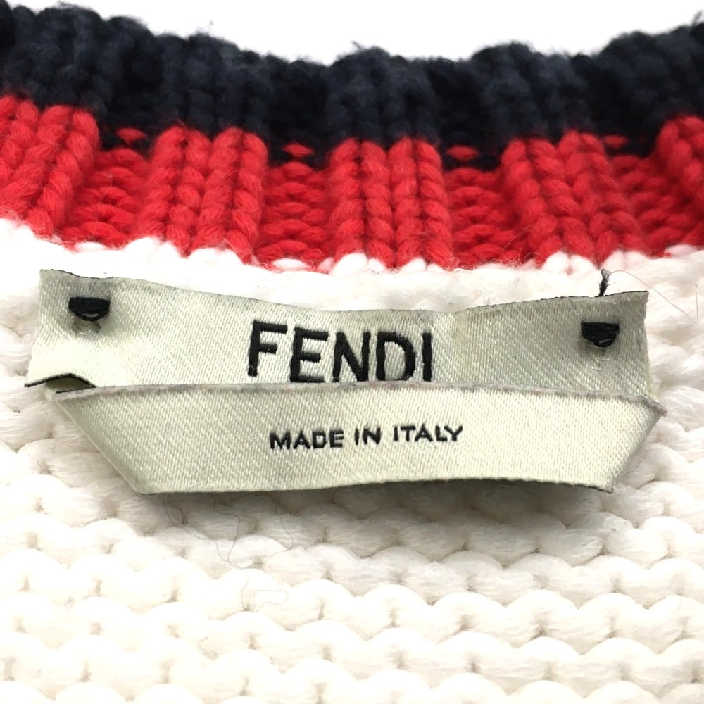 FENDI FAE137 Logo Pullover Knit Sweater, FILA Collaboration, Cotton, White, Women's