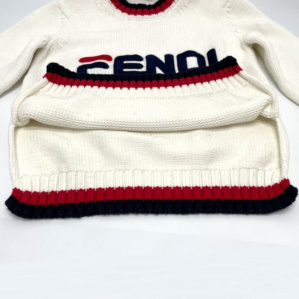 FENDI FAE137 Logo Pullover Knit Sweater, FILA Collaboration, Cotton, White, Women's
