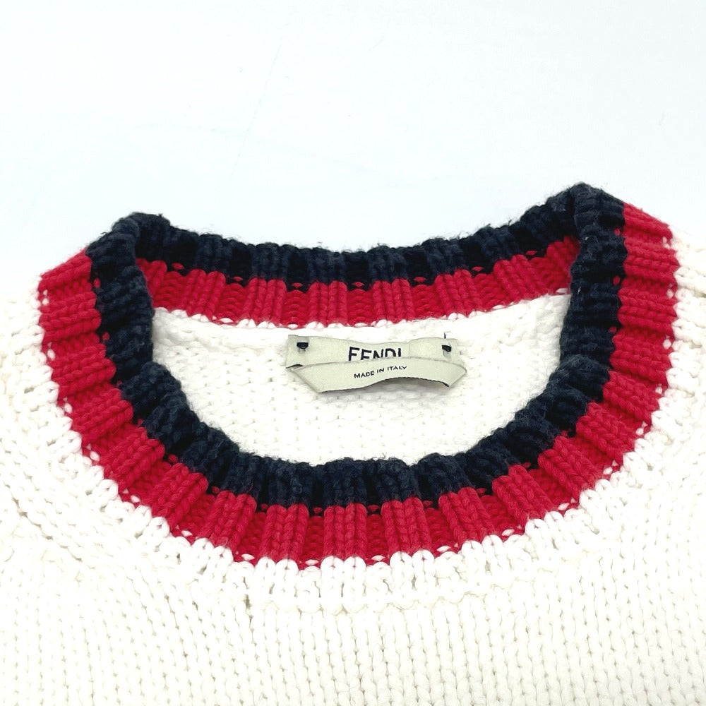 FENDI FAE137 Logo Pullover Knit Sweater, FILA Collaboration, Cotton, White, Women's