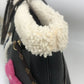 LOUIS VUITTON M56960 Shearling Monogram Flower LV Initial Neverfull MM Fluffy Shoulder Bag Tote Bag in Calf Leather, Black